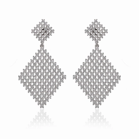Unique Accent Sterling Silver Double Diamond Shape Earring