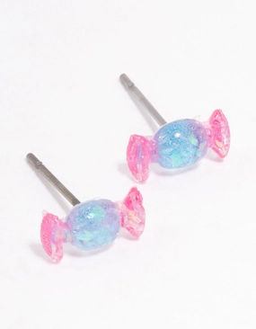 Acrylic Pink & Blue Holographic Lollipop Stud Earrings Pearlescent Item Everyday Embellishment