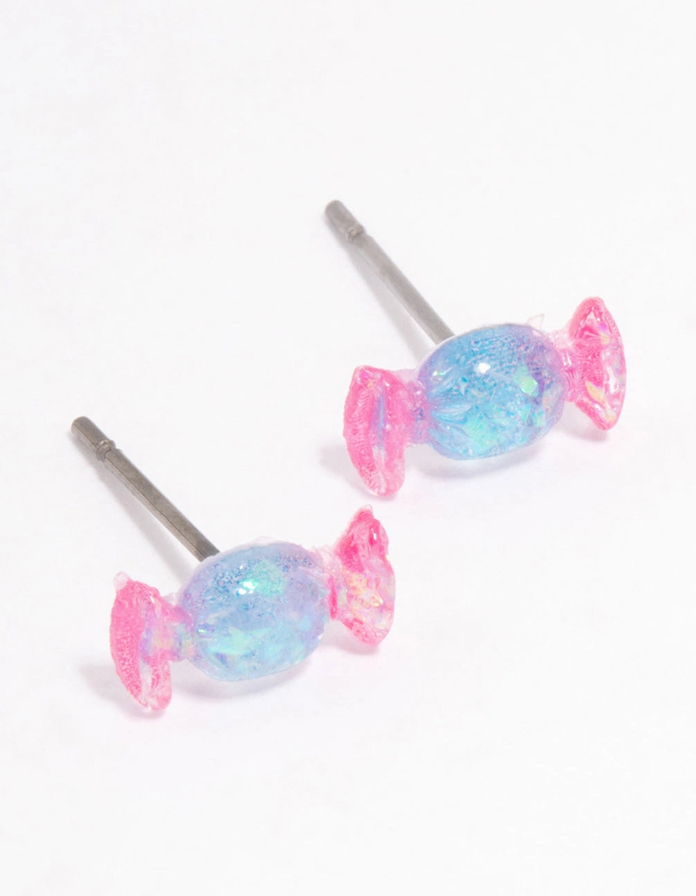 Acrylic Pink & Blue Holographic Lollipop Stud Earrings Pearlescent Item Everyday Embellishment