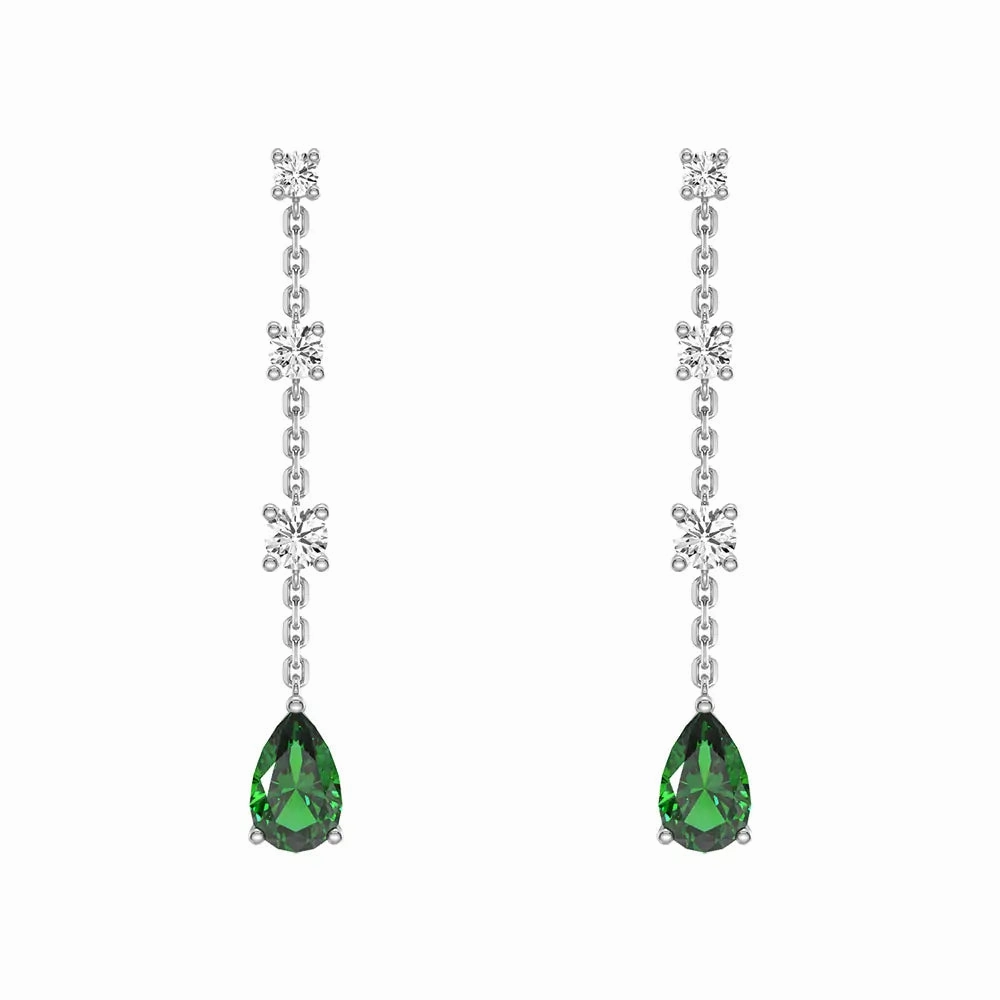Tiered Diamond Cascade Stud Earrings with Trembling Lab Emerald Drop Exquisite Accessory Formal Embellishment