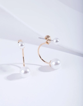 Sturdy Choice Geometric Trinket Faux Pearl Double Jacket Earrings