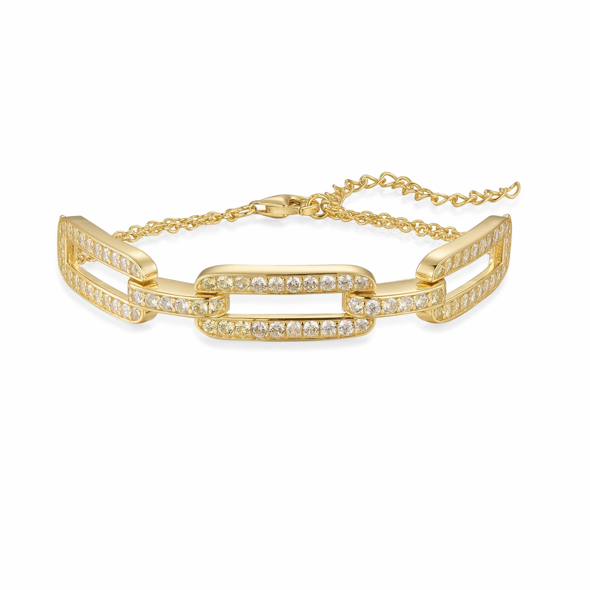 Sterling Silver Gold Plated CZ Paperclip on Double Chain Bracelet Hand Adornment Infinite Possibilities