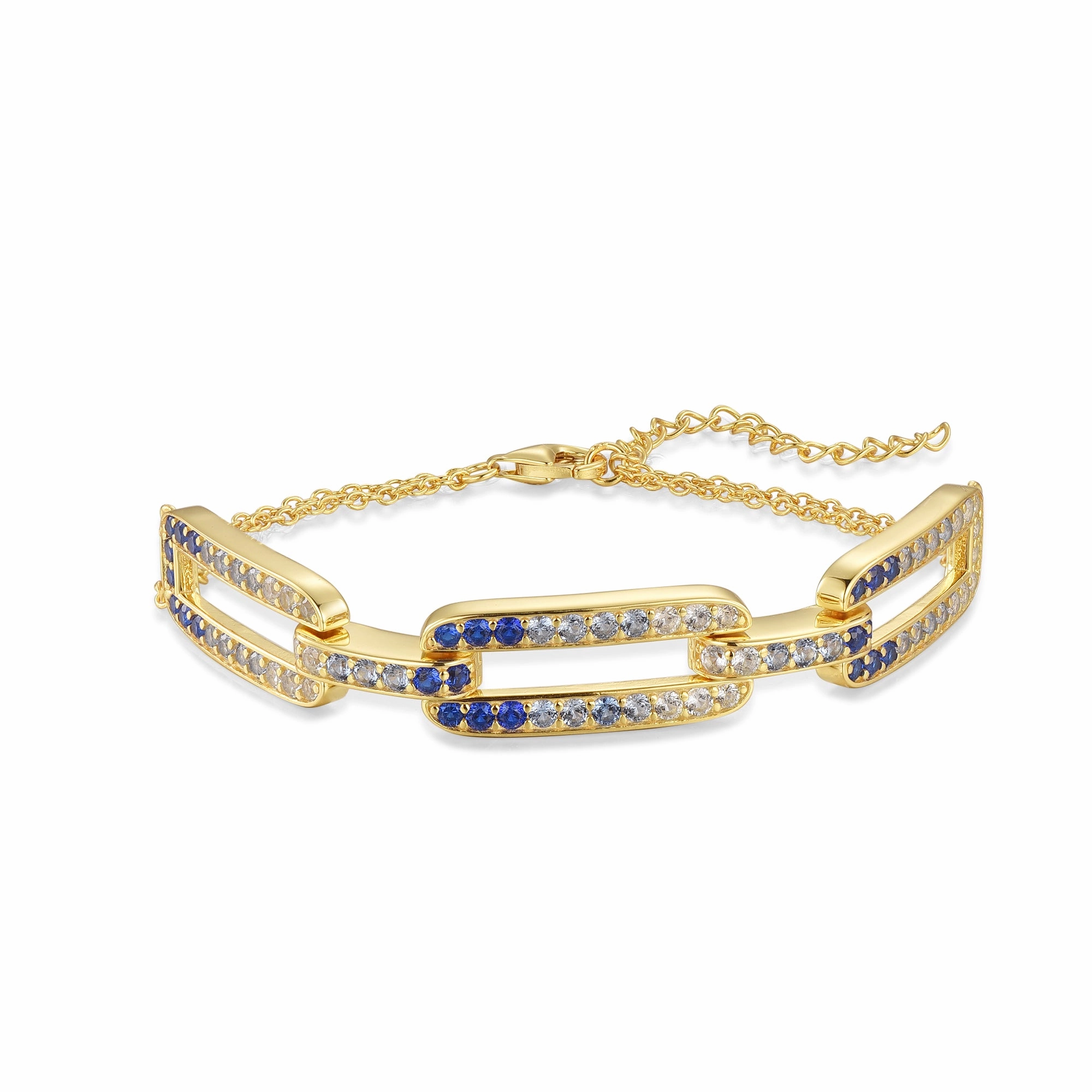 Sterling Silver Gold Plated CZ Paperclip on Double Chain Bracelet Subtle Shine Convertible Design