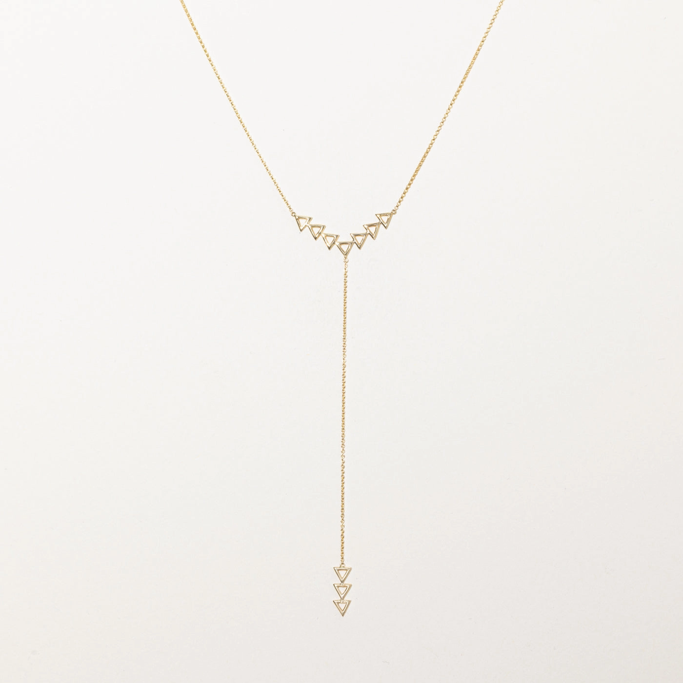 14k Yellow Gold Triangle Lariat Necklace | 20" Minimal Glow