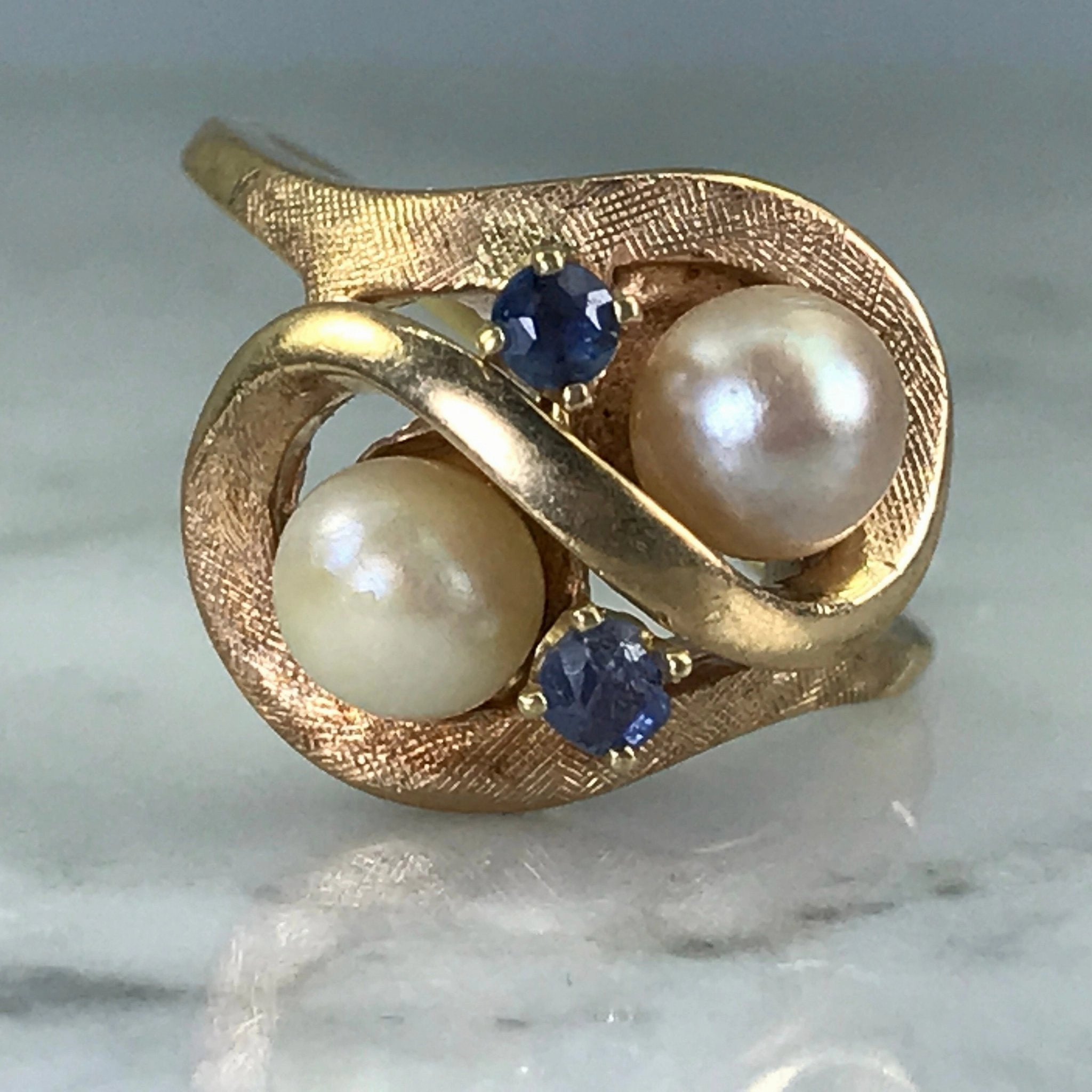 Pearl Spinel Ring. 10K Yellow Gold. Avant Garde. June Birthstone. 4th Anniversary Gift. Fresh Finish