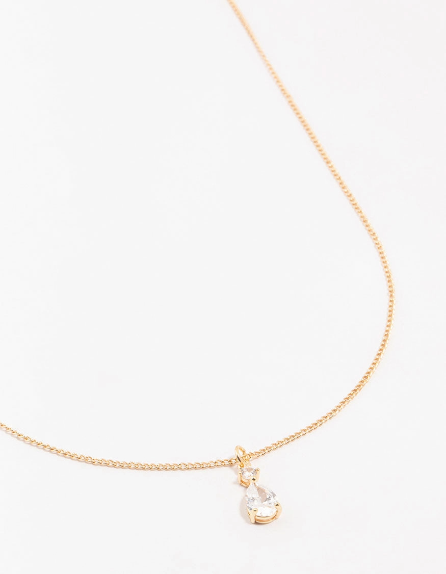 Fantastic Adornment Gold Cubic Zirconia Pear Drop Pendant Necklace