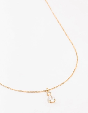 Fantastic Adornment Gold Cubic Zirconia Pear Drop Pendant Necklace