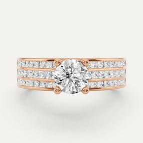 Evening Detail Fashionable Shine Finish 1 2/5 ctw Round Diamond Double Band Side Stone Engagement Ring