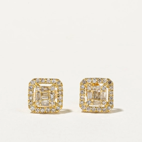 Stylish Touch Evening Glam 18k Mixed Cut Yellow Diamond Cluster Stud Earrings | 0.40ctw