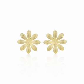 Lustrous Embellishment Opulent Adornment Surgical Steel Gold Plated Large Textured Flower Stud Earrings