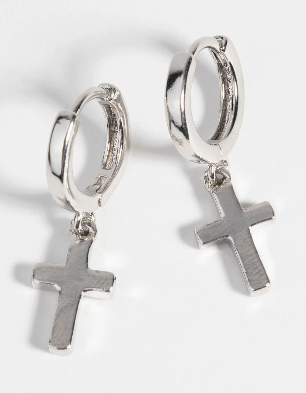Abstract Ornament Vintage Piece Silver Cross Huggie Hoop Earrings