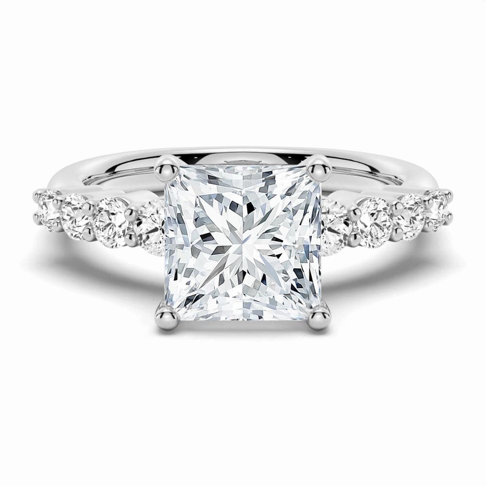 Classic Shared Prong Princess Cut Moissanite Engagement Ring Handcrafted Piece