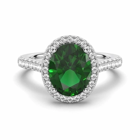 2 CT. Oval Emerald with Classic Halo Ring Event Present