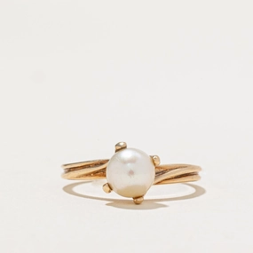 Stunning Finish Solitaire Pearl Grooved Ring | SZ 6.25