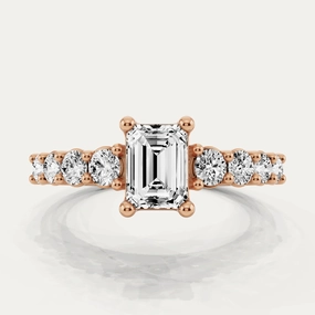 Luxury Gift Elegant Style 1 1/4 ctw Emerald Diamond Graduating Side Stone Engagement Ring