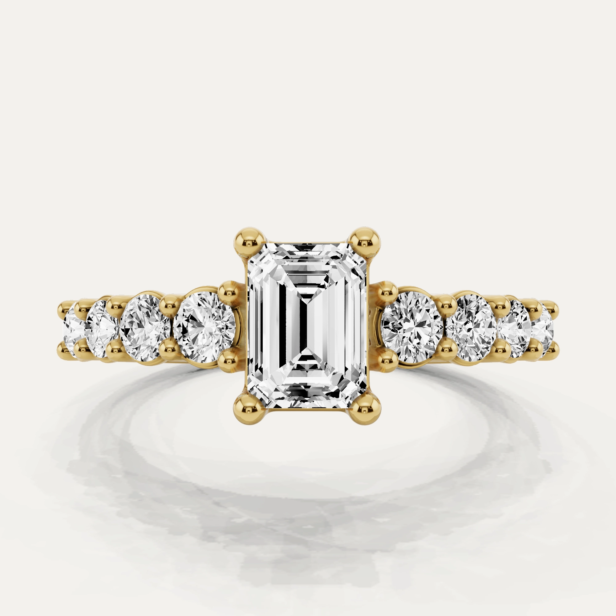 1 1/4 ctw Emerald Diamond Graduating Side Stone Engagement Ring Soft Texture