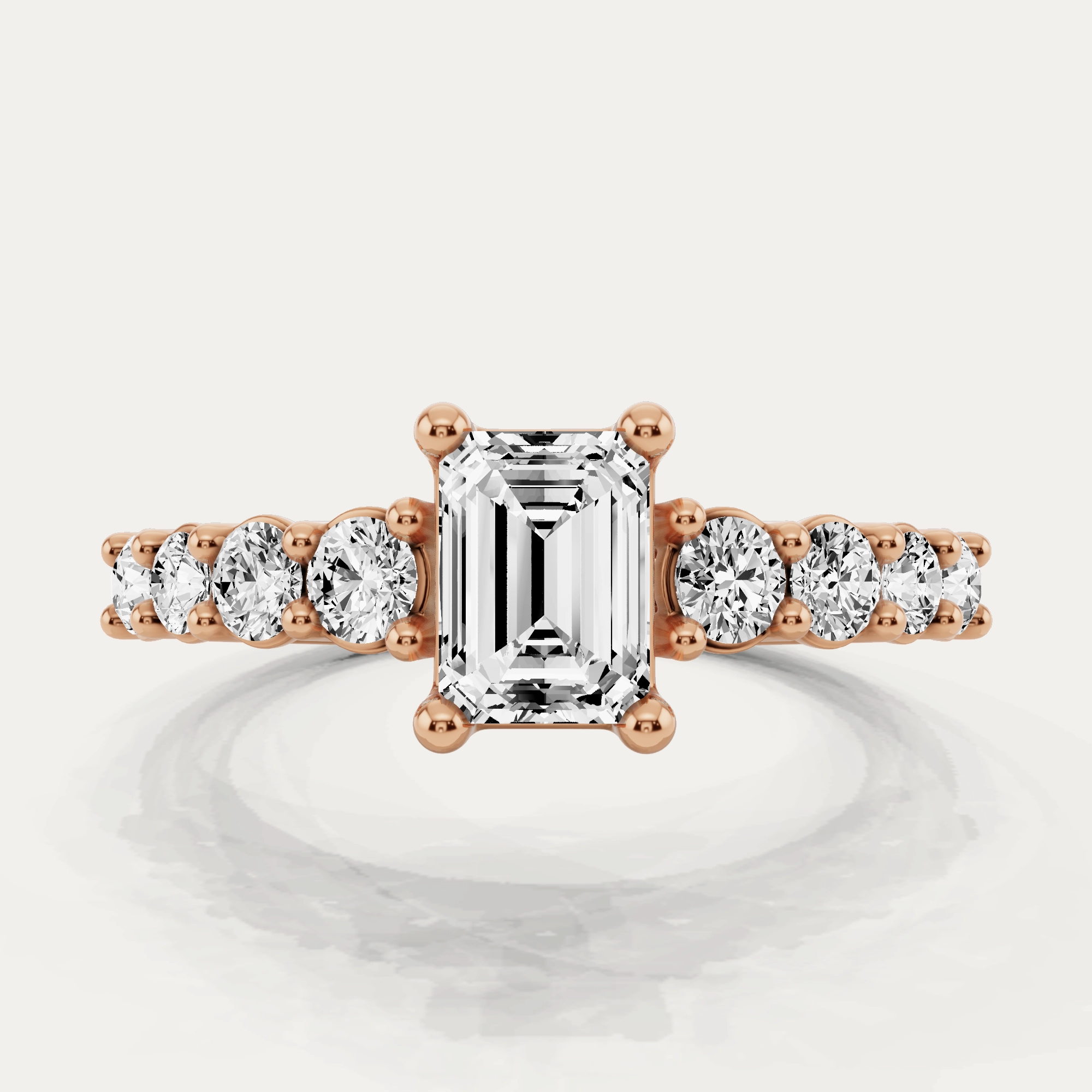 Luxury Gift Elegant Style 1 1/4 ctw Emerald Diamond Graduating Side Stone Engagement Ring