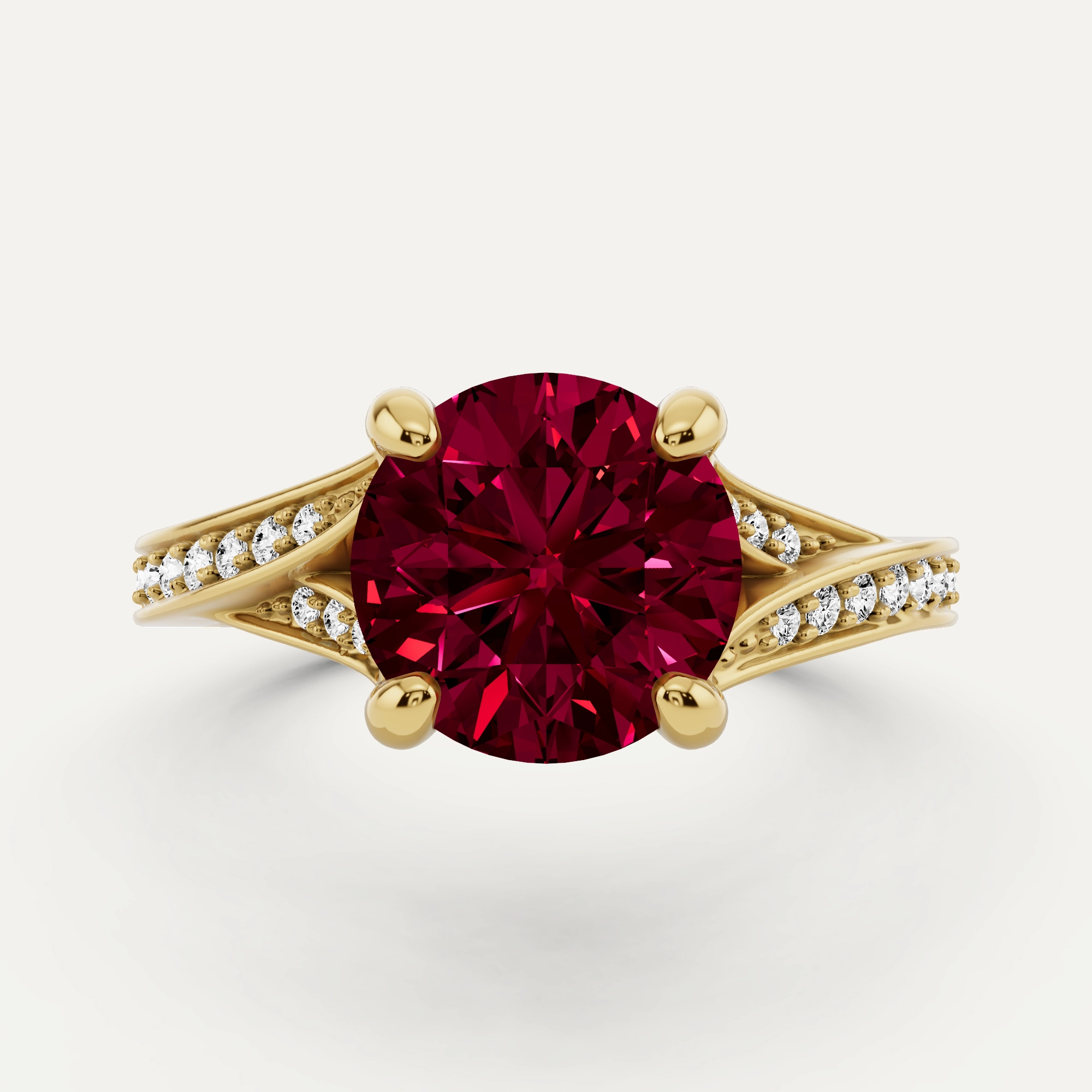 Elegant accessories Exquisite Detailing 2 1/6 ctw Round Created Ruby Contemporary Split Shank Side Stone Engagement Ring
