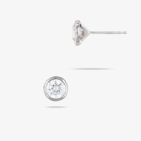 Silver 10mm Cubic Zirconia Bezel Set Round Solitaire Stud Earrings Shiny Feature
