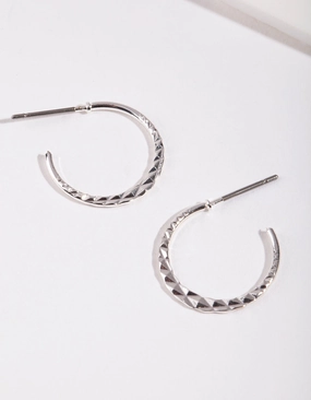 Silver 16MM Beaded Hoop Earrings Square Decoration