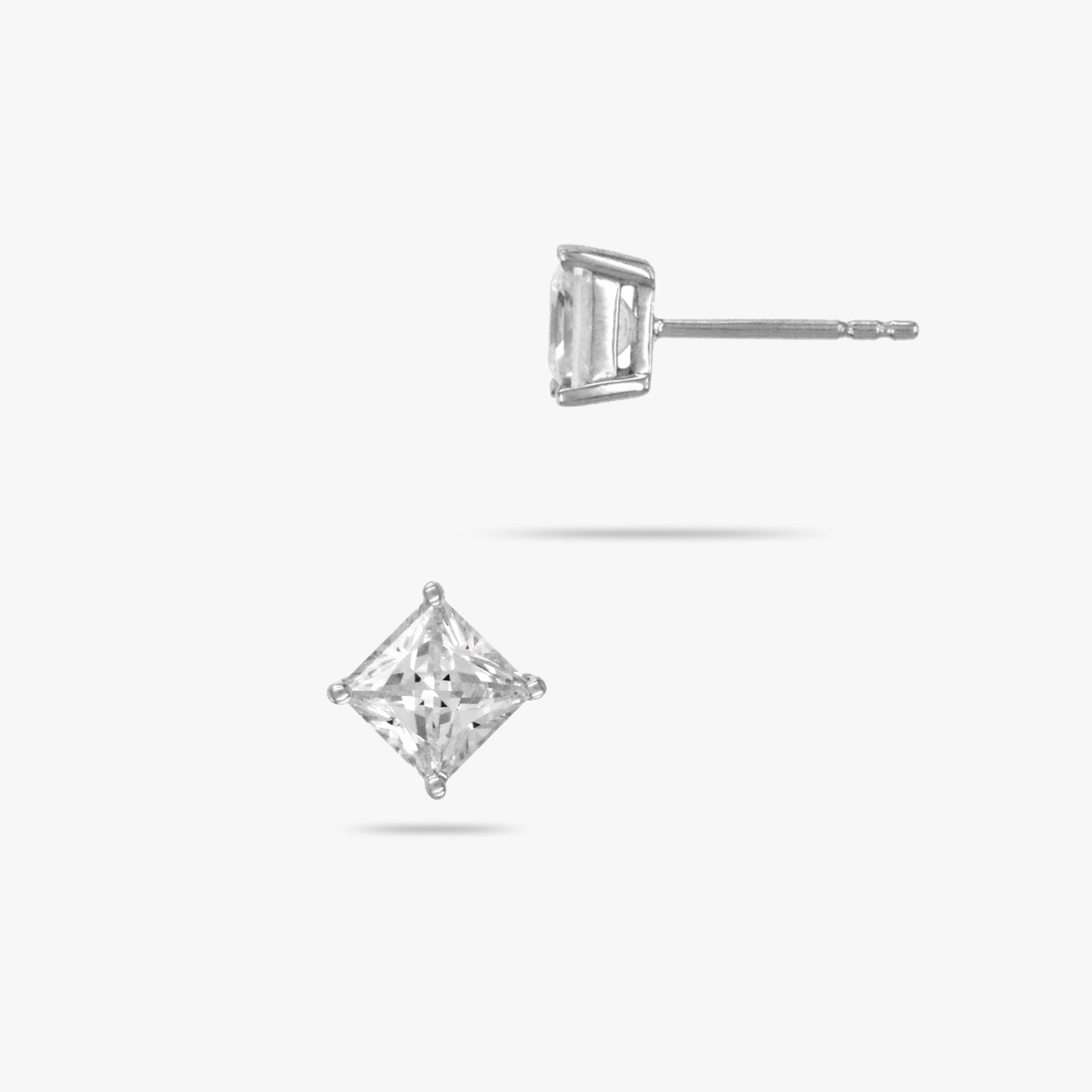 Straight Ornament Silver 8mm Cubic Zirconia Square Solitaire Stud Earrings