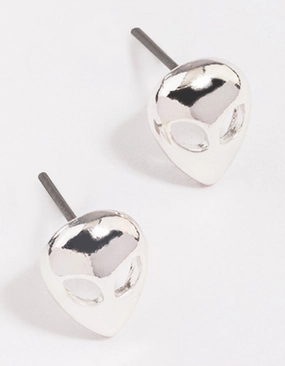 Beautiful Adornment Silver Alien Head Stud Earrings