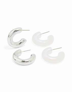 Silver & Acrylic Bubble Hoop Earrings 2-Pack Opulent Ornament
