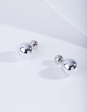 Silver Ball Sandwich Stud Earrings Trendy Vibe