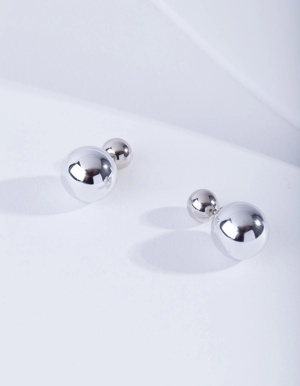Silver Ball Sandwich Stud Earrings Trendy Vibe