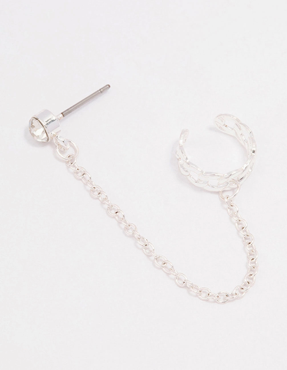 Silver Chain Link Cuff & Diamante Chain Drop Earrings Star-Shaped Embellishment Gorgeous Feature