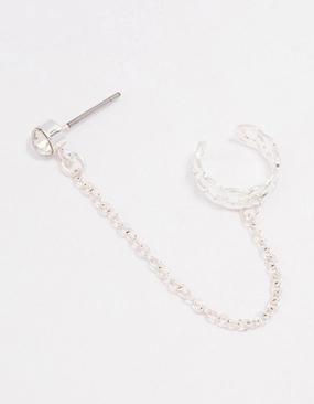 Silver Chain Link Cuff & Diamante Chain Drop Earrings Star-Shaped Embellishment Gorgeous Feature