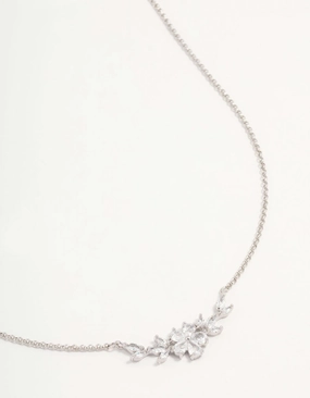 Occasion Gemmed Jewelry Gender Neutral Jewelry Silver Cubic Zirconia Flower & Vine Necklace