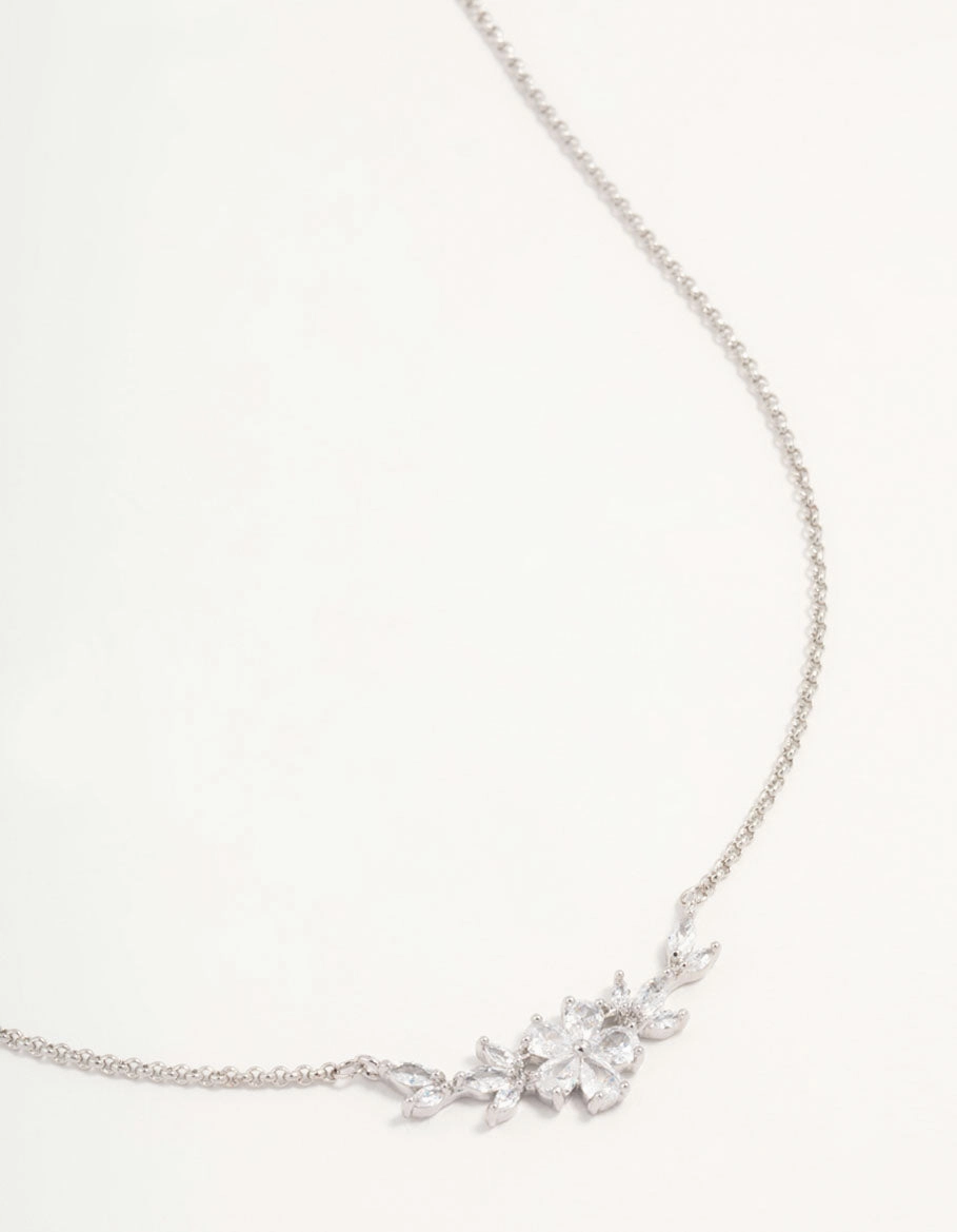 Occasion Gemmed Jewelry Gender Neutral Jewelry Silver Cubic Zirconia Flower & Vine Necklace