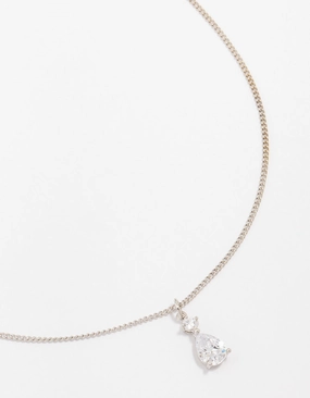 Silver Cubic Zirconia Pear Pendant Necklace Valentine Item