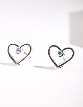 Silver Cut Out & Diamante Heart Stud Earring Fashionable Piece Radiant Design