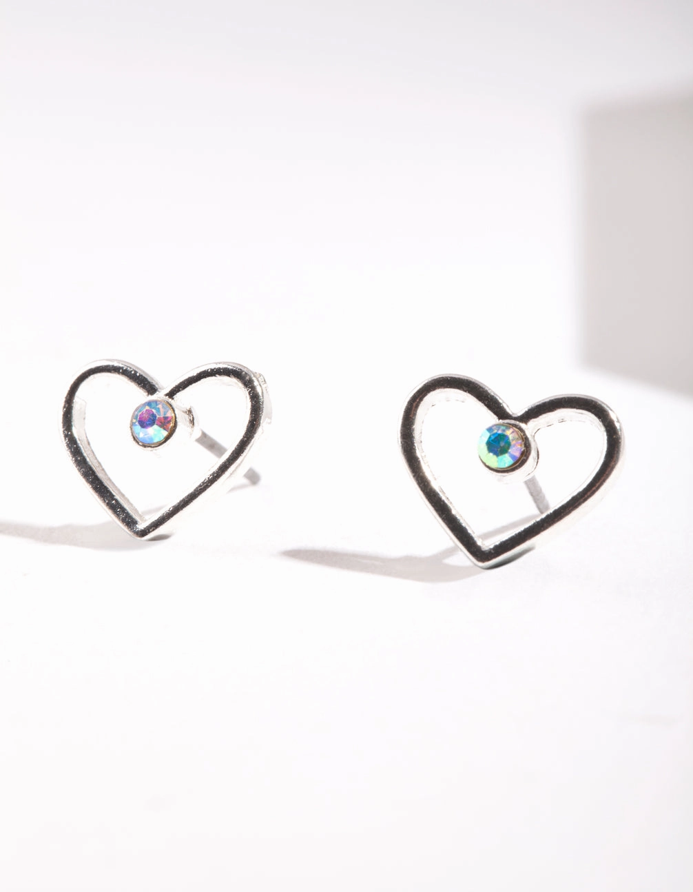 Silver Cut Out & Diamante Heart Stud Earring Fashionable Piece Radiant Design
