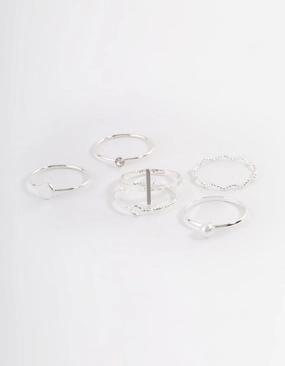 Modern Keepsake Silver Dainty Pearly Ring 6-Pack