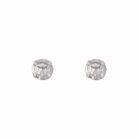 Silver Diamante 5 Claw Round Stud Earrings Adorable Embellishment