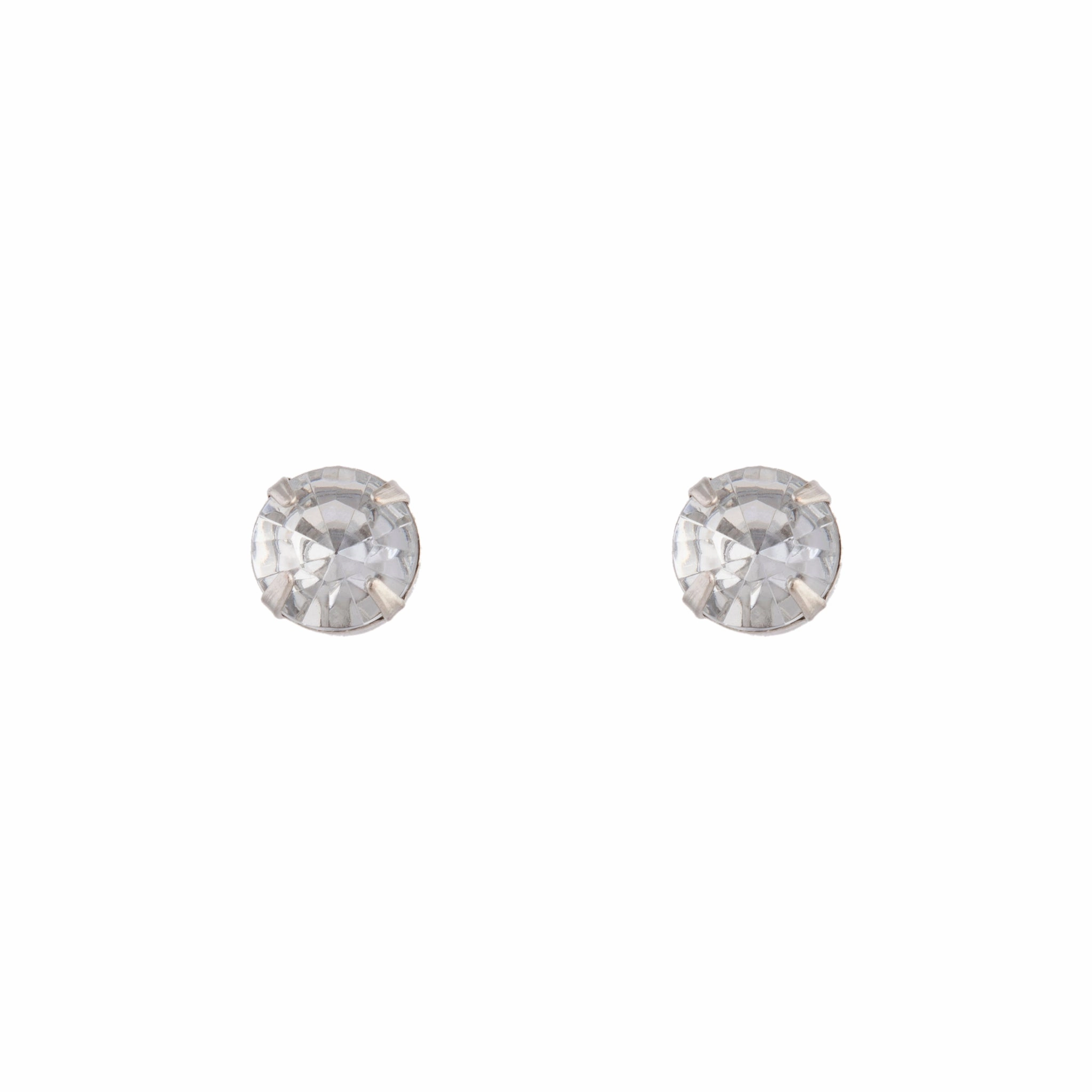 Silver Diamante 5 Claw Round Stud Earrings Adorable Embellishment