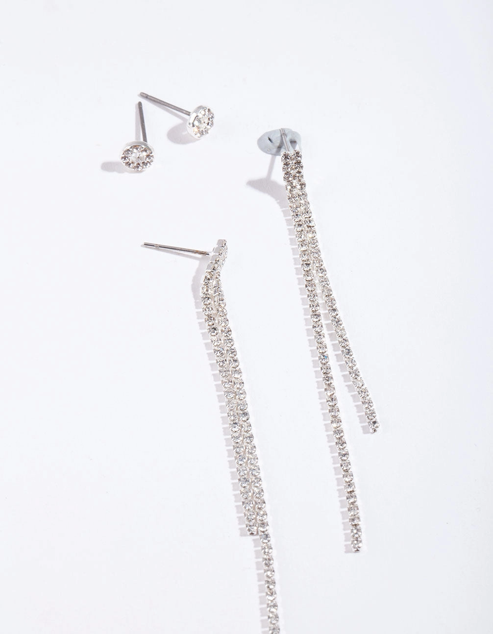 Silver Diamante Chain Earring Pack Elegant Accent
