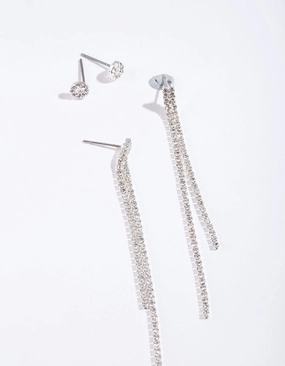 Silver Diamante Chain Earring Pack Elegant Accent