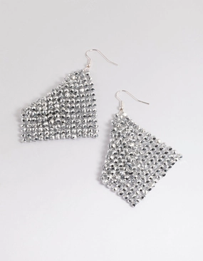Triangular Trinket Daytime Trinket Silver Diamante Chainmail Drop Earrings