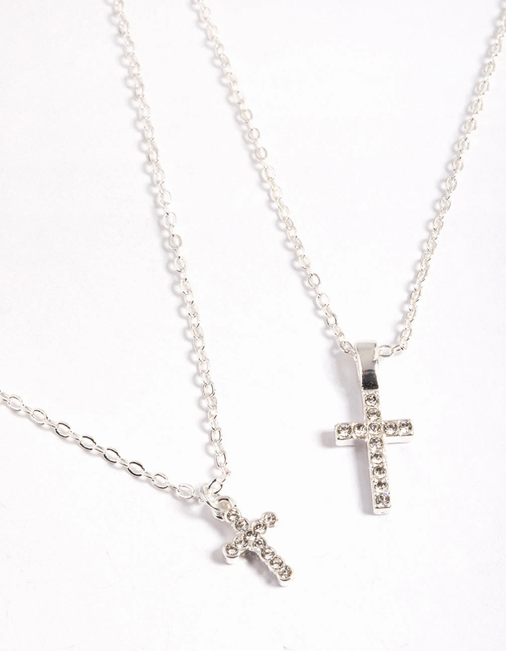 Silver Diamante Cross Layered Necklace Decorative Pendant Accessory Presenting Adornment