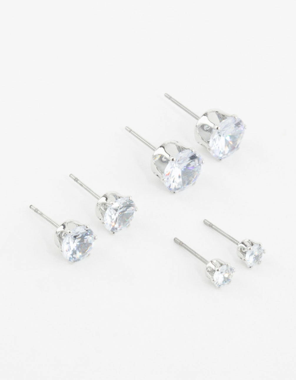 Attractive Piece Futuristic Decoration Silver Diamante Mixed Size Stud Earrings 3-Pack