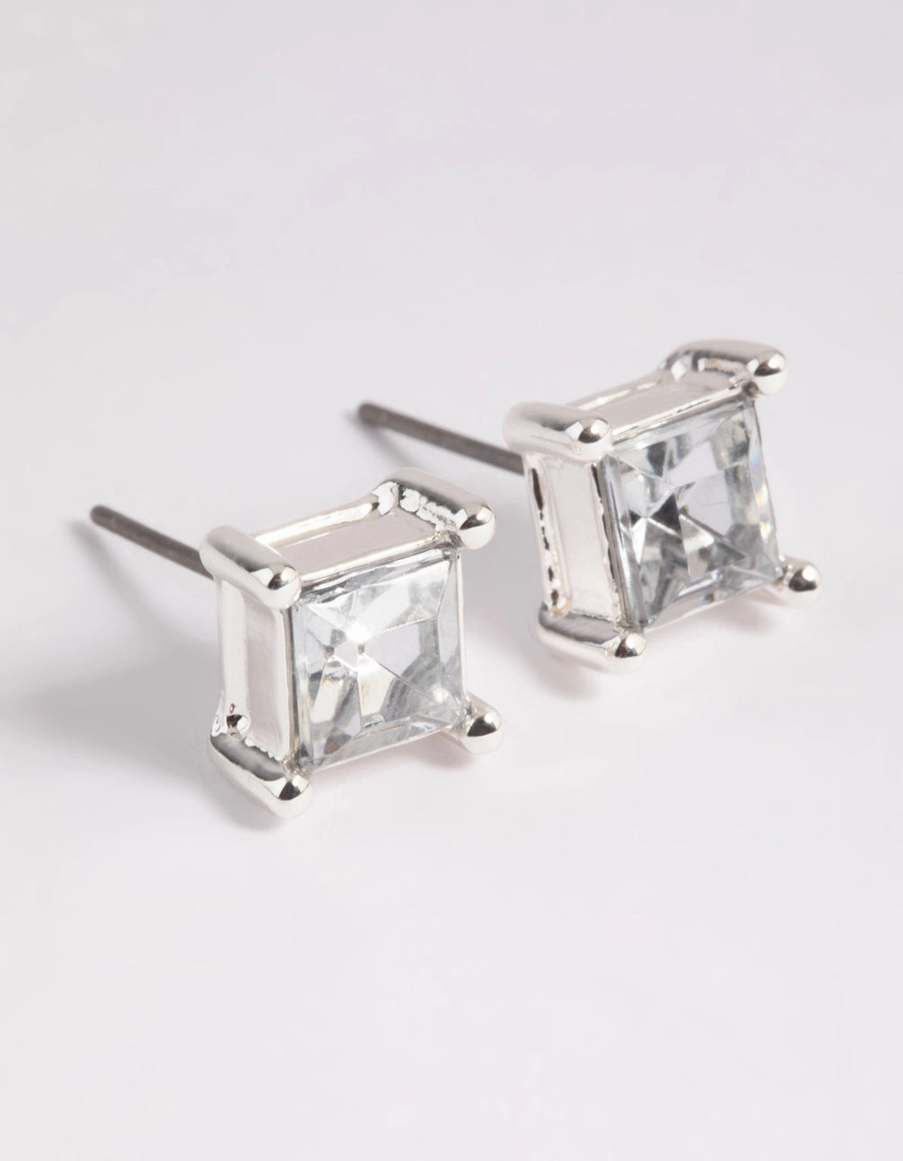 Silver Diamante Square Stud Earrings Glittering Essential
