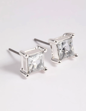 Silver Diamante Square Stud Earrings Glittering Essential