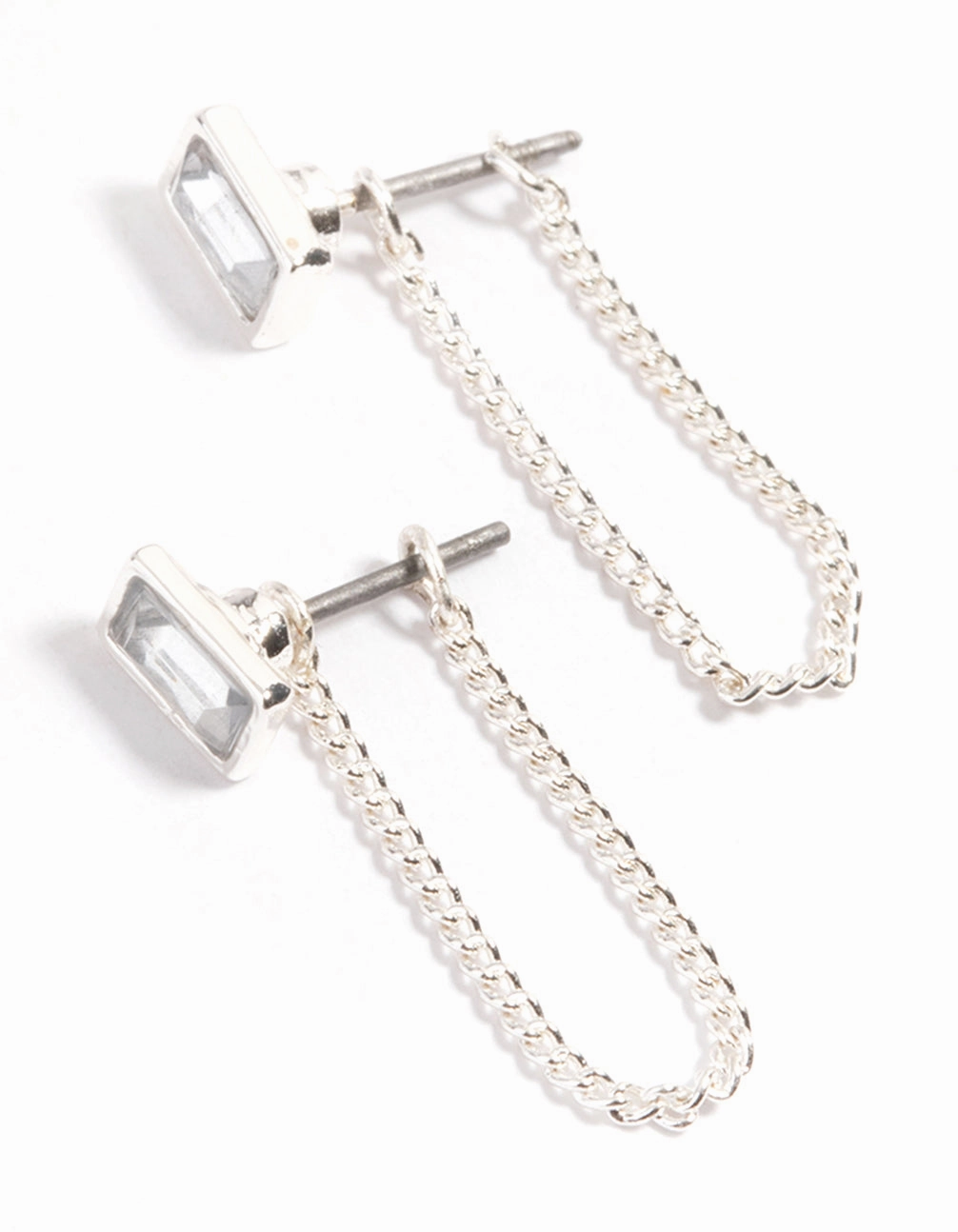 Silver Emerald Chain Jacket Earrings Contemporary Product