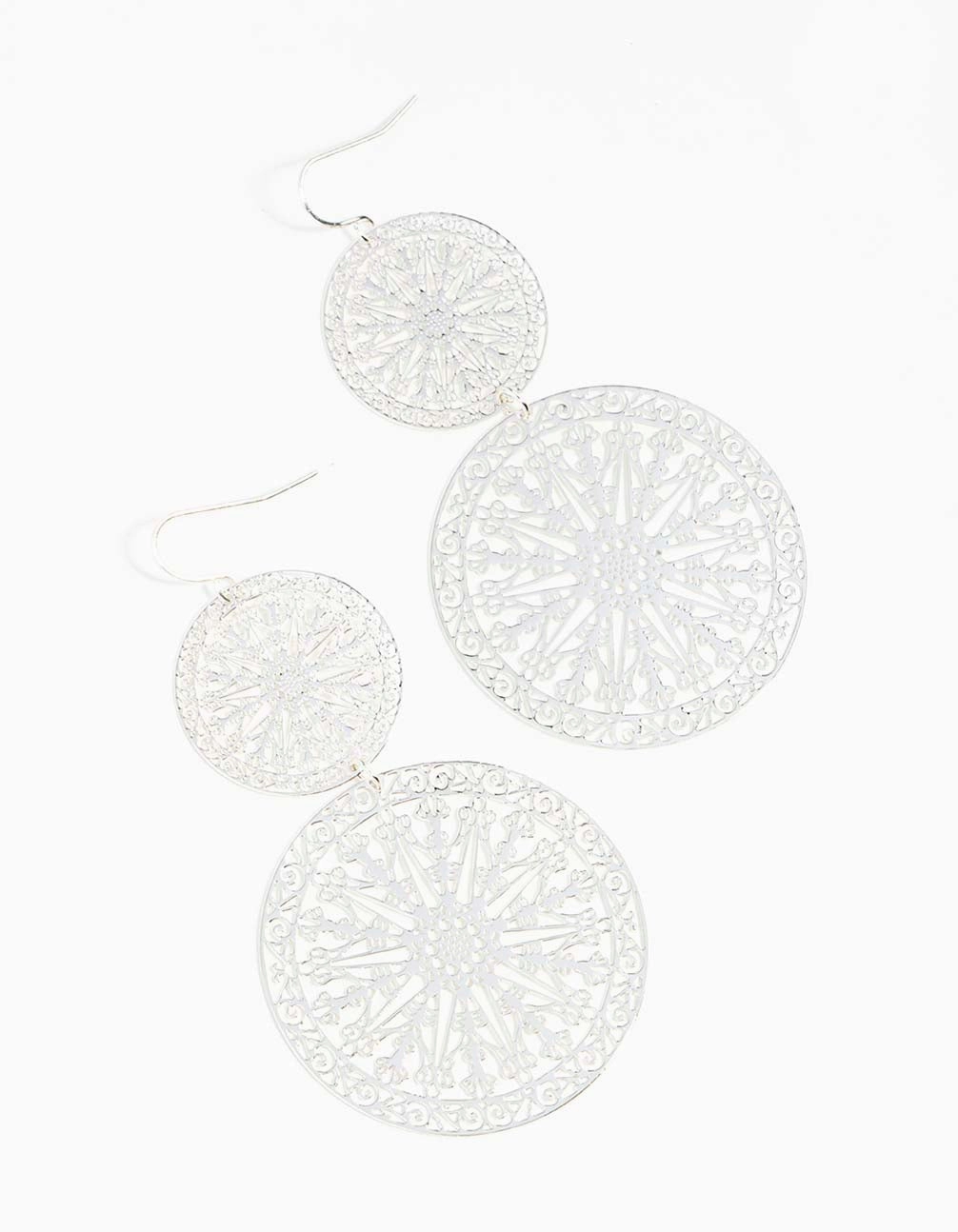 Silver Filigree Statement Disc Drop Earrings Retro Jewelry Sparkling Decor