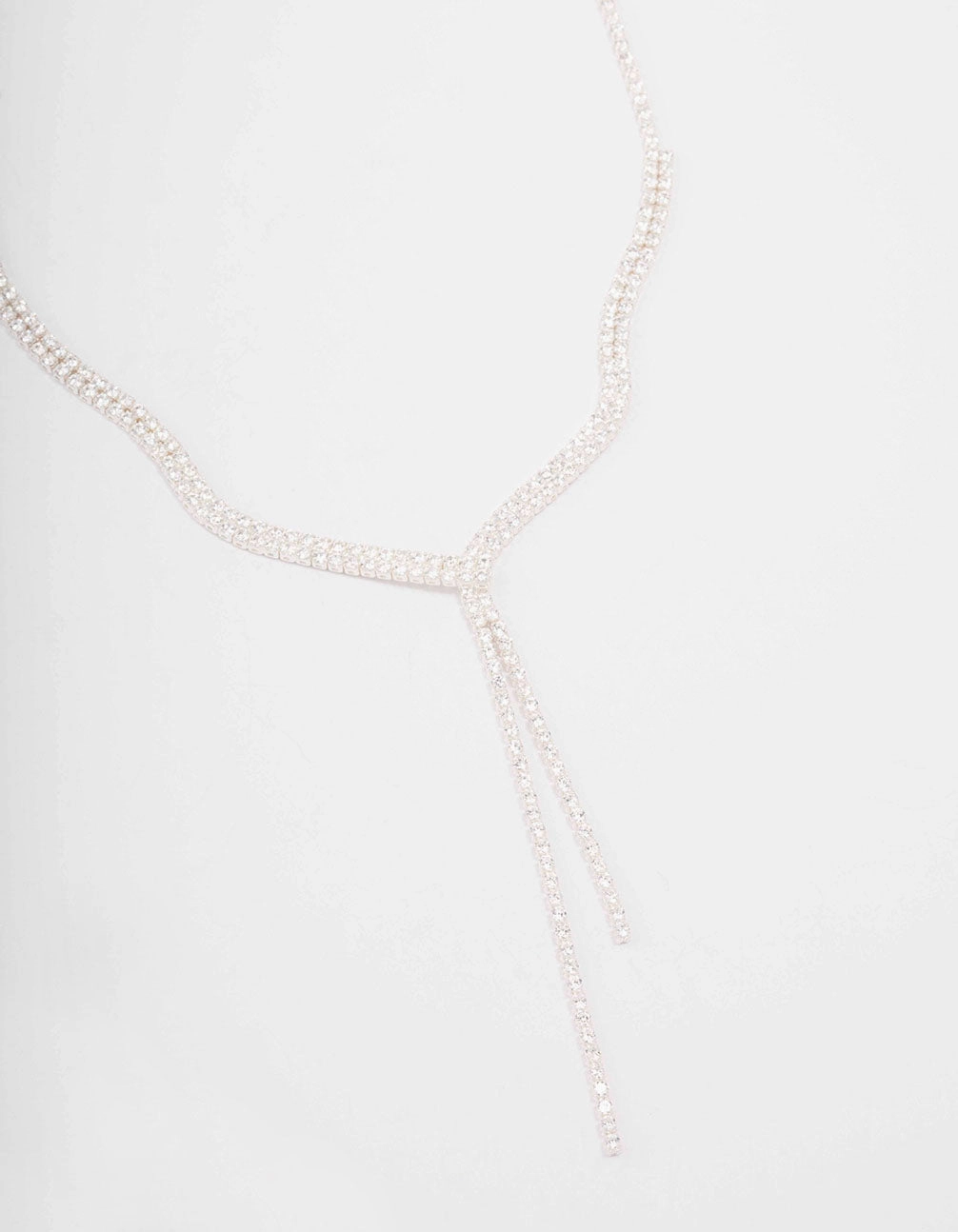 Silver Fine Ribbon Cubic Zirconia Lariat Necklace Chic Edge Perfect Piece