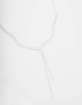 Silver Fine Ribbon Cubic Zirconia Lariat Necklace Chic Edge Perfect Piece